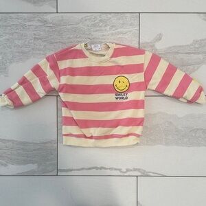 Zara Pink and Cream Striped Sweatshirt
